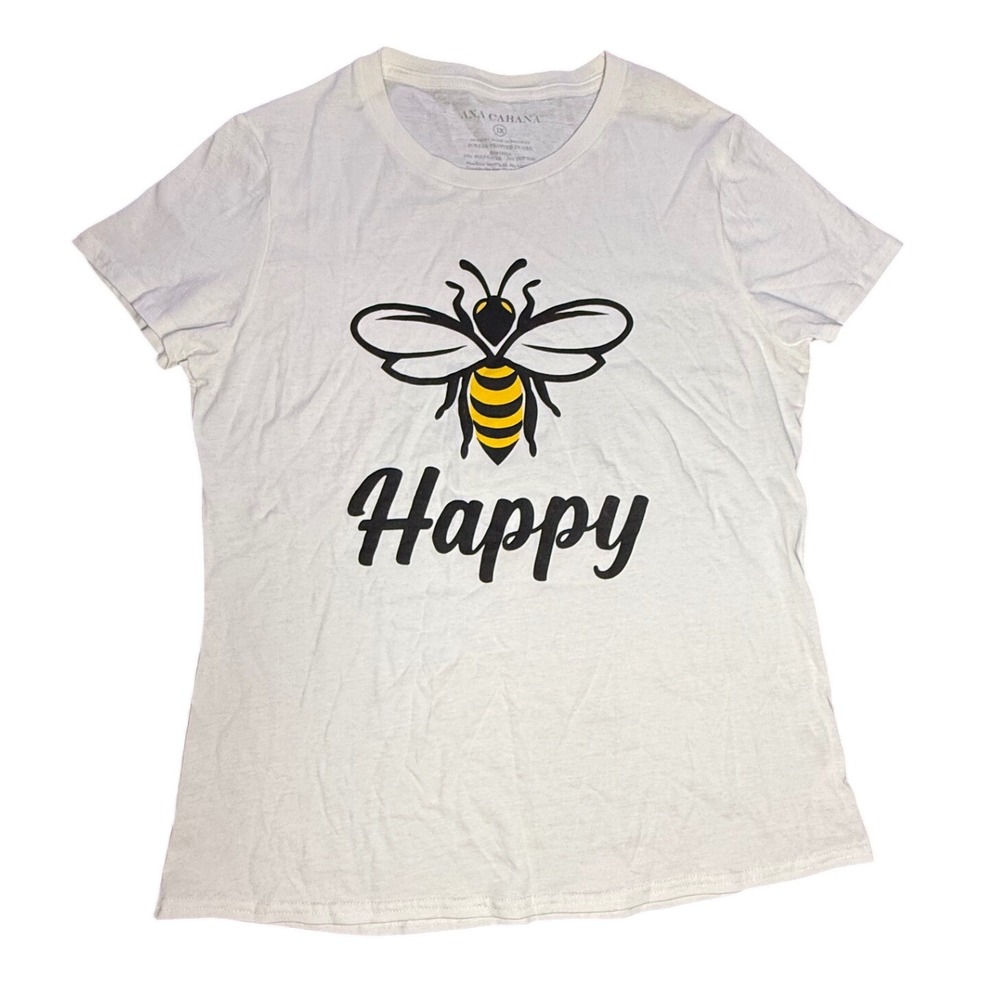 Ana Cabana Bee Happy Graphic T-Shirt Short Sleeve Crew‎ Neck Top 1X